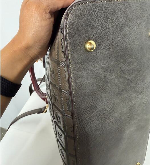 Nicole Lee Monogrammed Dome Satchel Handbag In Brown And Burgundy Red main image 11